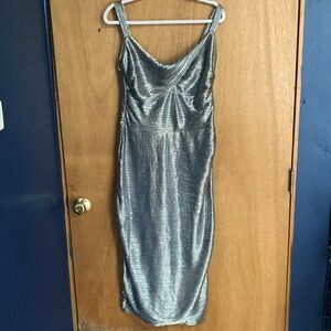 Tatyana Silver Metallic Wiggle Cocktail Midi Dress